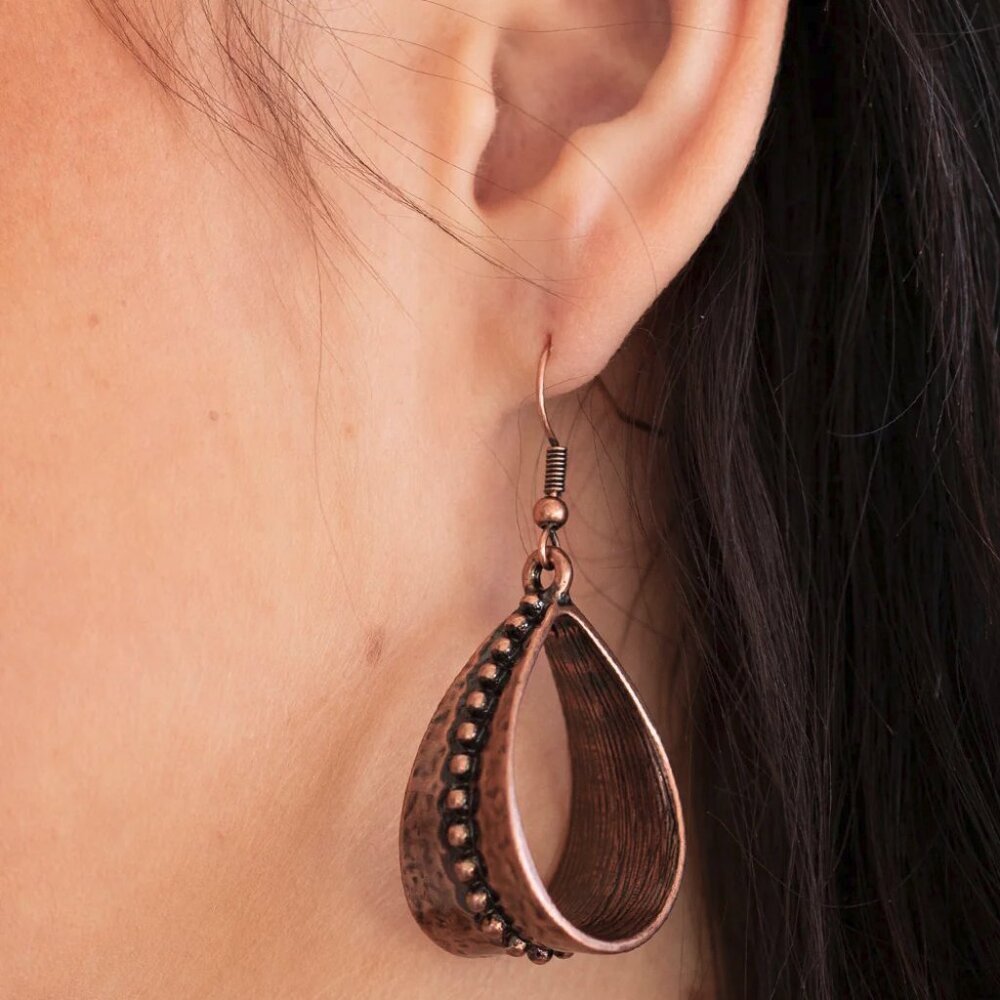 Paparazzi Jewelry Accessories - STIRRUP Some Trouble - Copper Earrings - Vintage